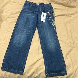 D&G Women's Denim Jeans with Floral Embroidery